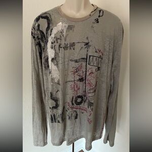 BUFFALO DAVID BITTON Mens Regular Fit Long Sleeve Gray Sheer Top Shirt Sz L